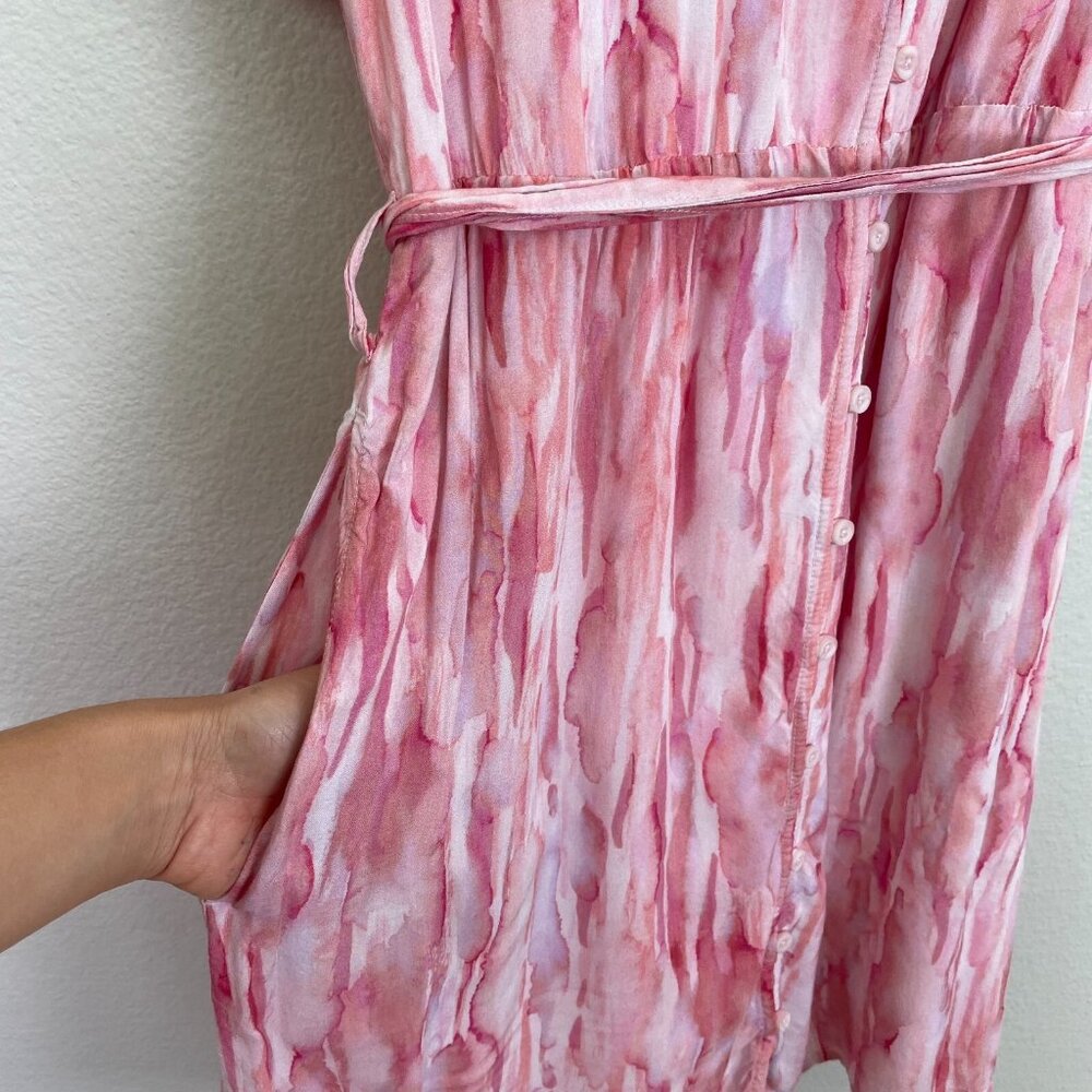 Anthropologie Cloth & Stone Womens Medium Button Up Mini Dress Short Sleeve Pink - Picture 14 of 16